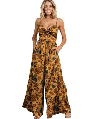 Baltic Born Khloe Wide Leg Jumpsuit Floral Satin Sleeveless Size L NWT